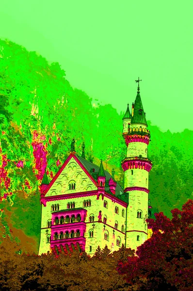 Hohenschwangau Germany 2011 Neuschwanstein Castle Historicist Palace Rugged Hill Village — Photo