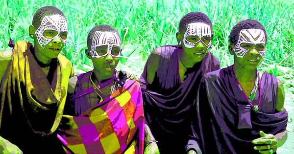 Serengeti Tanzania 2011 Young Masai Men Moran Wear Black Markings — 图库照片