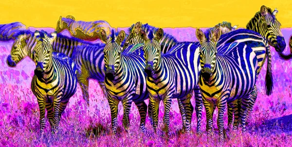 Zebre Segno Illustrazione Pop Art Icona Sfondo Con Macchie Colore — Foto Stock