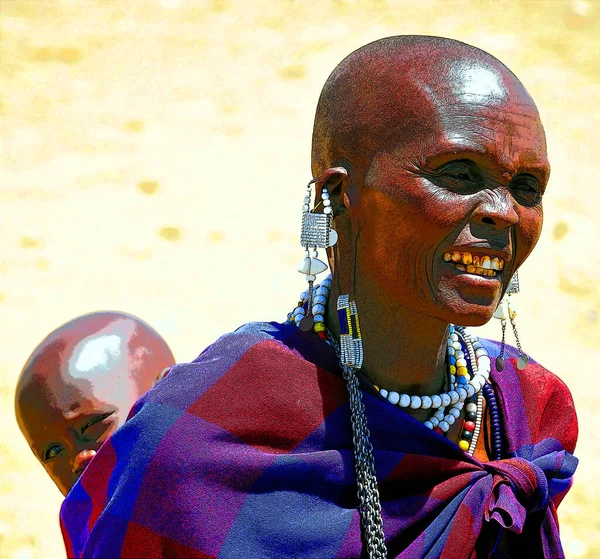 Serengeti Tanzania 2011 Masai Woman Adorned Jewels Wear Many Handmade — Fotografia de Stock