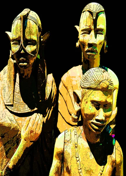 Arusha Tanzania 2011 African Wood Carving Statue Sign Illustration Pop — Stockfoto