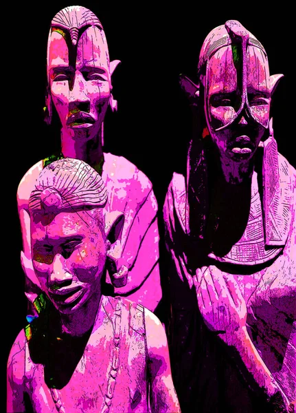 Arusha Tanzania 2011 African Wood Carving Statue Sign Illustration Pop — ストック写真