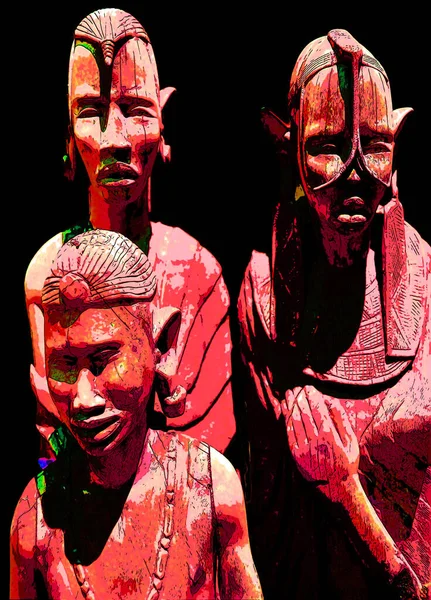 Arusha Tanzania 2011 African Wood Carving Statue Sign Illustration Pop — Stockfoto
