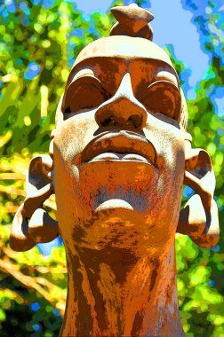 ARUSHA TANZANIA 10 19 2011: Afrika ahşap oyma heykeli resim çizimi renk lekeli pop-art arkaplan simgesi