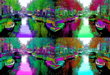 AMSTERDAM NETHERLANDS OCTOBER 03 2015: Typical canal Houses sign pop art illustration background icon with color spots