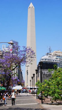 BUENOS AREAS ARGENTINA 10 29 2011: Obelisco Avenida 9 de Julio is a wide avenue in the city of Buenos Aires, Argentina. Its name honors Argentina's Independence Day, July 9, 1816.