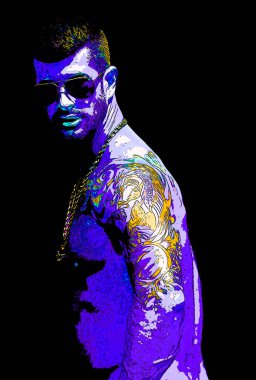 MONTREAL QUEBEC CANADA 08 16 2012: Young gay man. Pop art retro sign illustration background icon with color spots