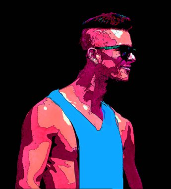 MONTREAL QUEBEC CANADA 08 16 2012: Young gay man. Pop art retro sign illustration background icon with color spots