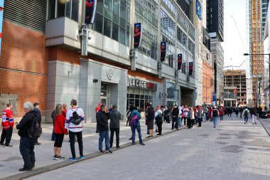 MONTREAL CANADA 05 02 2022: People waiting for burning chapel of late Guy Lafleur (09 20, 1951  05 22, 2022) Lafleur is the all-time leading scorer in Canadians history, notching 1,246 points