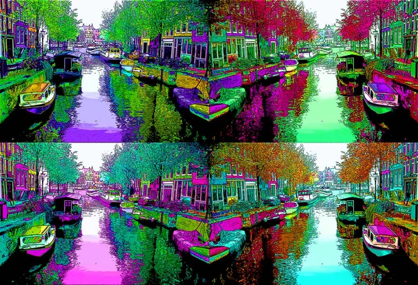 Amsterdam Netherlands October 2015 Typical Canal Houses Sign Pop Art — стоковое фото