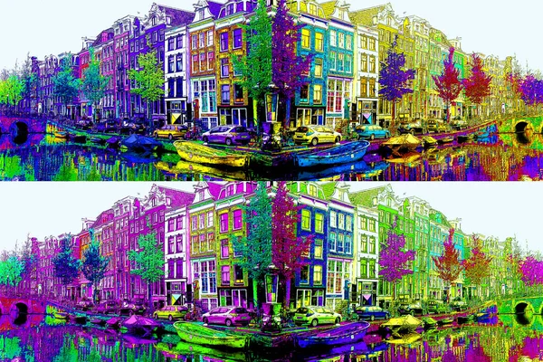 Amsterdam Netherlands October 2015 Typical Canal Houses Sign Pop Art — Stock fotografie