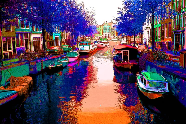 Amsterdam Netherlands October 2015 Typical Canal Houses Sign Pop Art — Stock fotografie