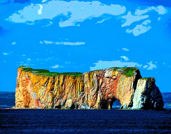 Perce Rock Französisch Rocher Perce Durchbohrter Felsen Ist Eine Riesige — Stockfoto