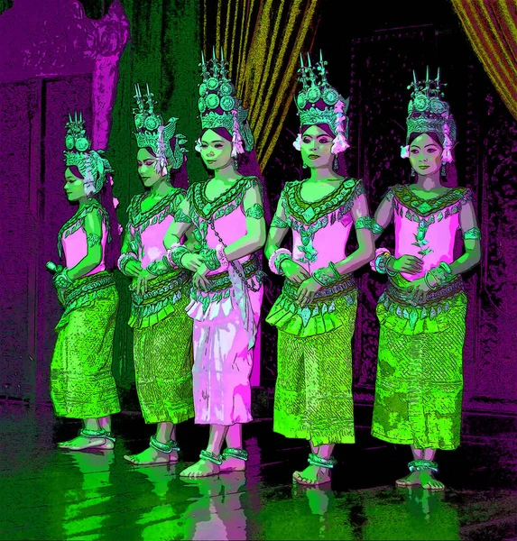 Siem Reap Cambodia 2013 Apsara Dancers Robam Tep Apsara Title — Fotografia de Stock