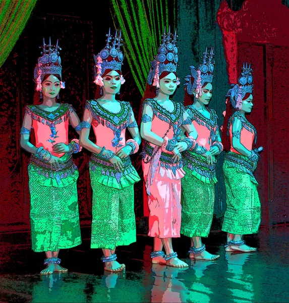 Siem Reap Cambodia 2013 Apsara Dancers Robam Tep Apsara Title — Stockfoto