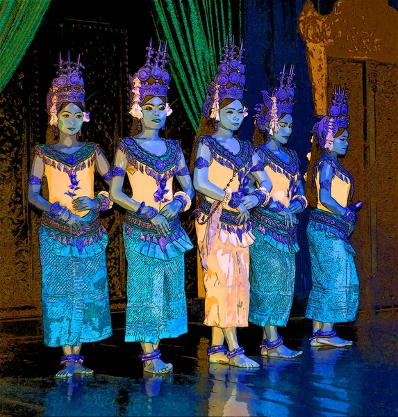 Siem Reap Cambodia 2013 Apsara Dancers Robam Tep Apsara Title — Stockfoto