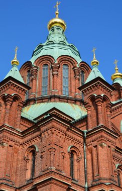 HELSINKI FINLAND - SEPTEMBER 26 2105: Uspenski Cathedral is an Eastern Orthodox cathedral in Helsinki, Finland, dedicated to the Dormition of the Theotokos (the Virgin Mary).
