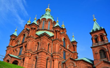 HELSINKI FINLAND - SEPTEMBER 26 2105: Uspenski Cathedral is an Eastern Orthodox cathedral in Helsinki, Finland, dedicated to the Dormition of the Theotokos (the Virgin Mary).