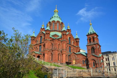 HELSINKI FINLAND - SEPTEMBER 26 2105: Uspenski Cathedral is an Eastern Orthodox cathedral in Helsinki, Finland, dedicated to the Dormition of the Theotokos (the Virgin Mary).