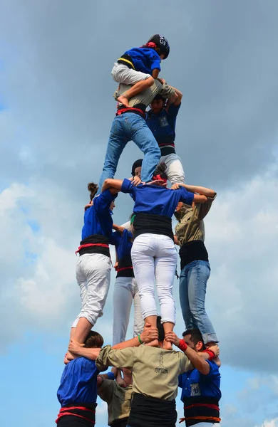 Montreal Quebec Canada 2015 Castell Human Tower Built Traditionally Festivals — Zdjęcie stockowe