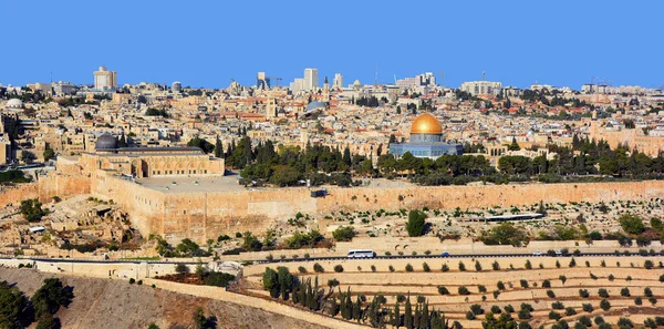 Vista Panorámica Ciudad Vieja Jerusalén Monte Del Templo Cúpula Roca — Foto de Stock