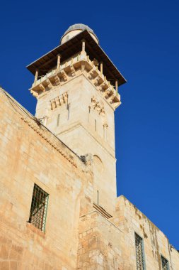 JERUSALEM ISRAEL 23 10 2016: Al-Fakhria minaret tower on the south-west corner of the Temple Mount, Old City of Jerusalem, Israel