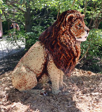 GRANBY QUEBEC CANADA 05 25 2022: Lion at the super powers of animals with more than 30 monumental creations composed of millions of LEGO bricks. 