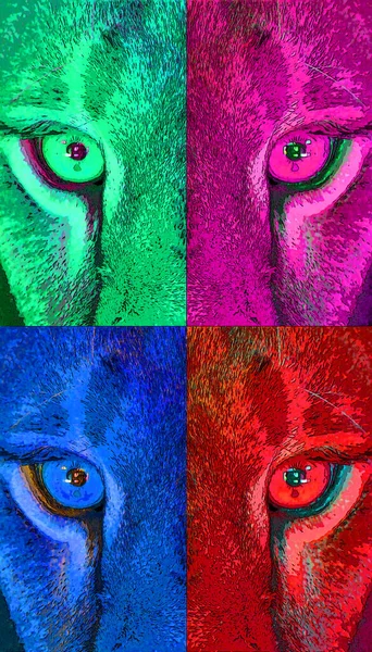 Lion eye sign illustration pop-art background icon with color spots