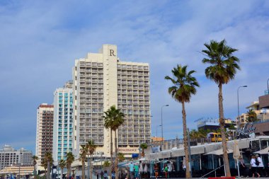 TEL AVIV ISRAEL 04 11 2016: Beach of Tel Aviv-Yafo is a major city in Israel. It is known to be the financial center and the technology hub of Israel is the largest city in the Gush Dan region 
