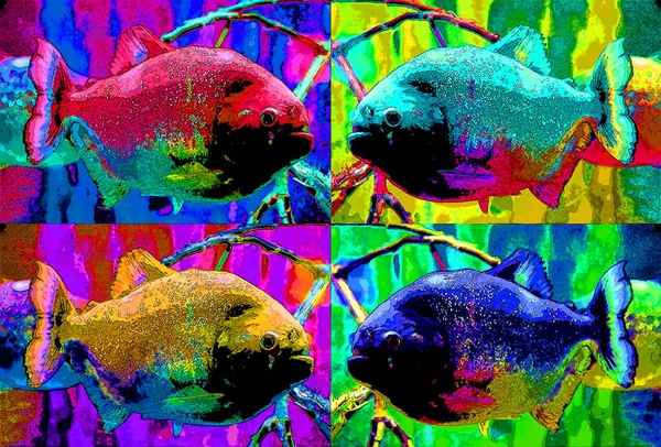 Piranha Fish Color Aquatic Animal Background Sign Illustration Pop Art — Stock Photo, Image