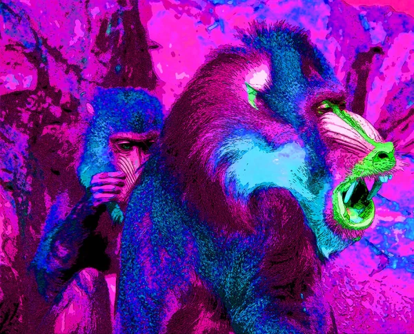 Mandrill Mandrillus Sphinx Primate Del Icono Fondo Pop Art Ilustración —  Fotos de Stock