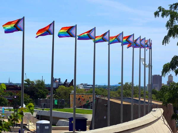 Row Progress Pride Flag Odmiana Flagi Tęczy Dumy Która Zawiera — Zdjęcie stockowe