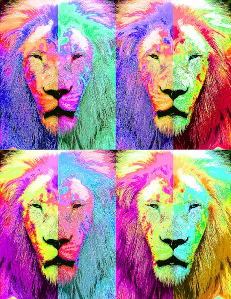 Homme Lion Signe Illustration Pop Art Icône Fond Avec Des — Photo