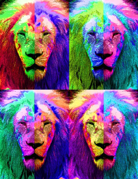 Male Lion Sign Illustration Pop Art Background Icon Color Spots — Stock Photo, Image