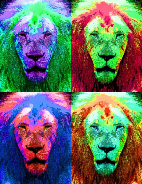 Male Lion Sign Illustration Pop Art Background Icon Color Spots — Stock Photo, Image