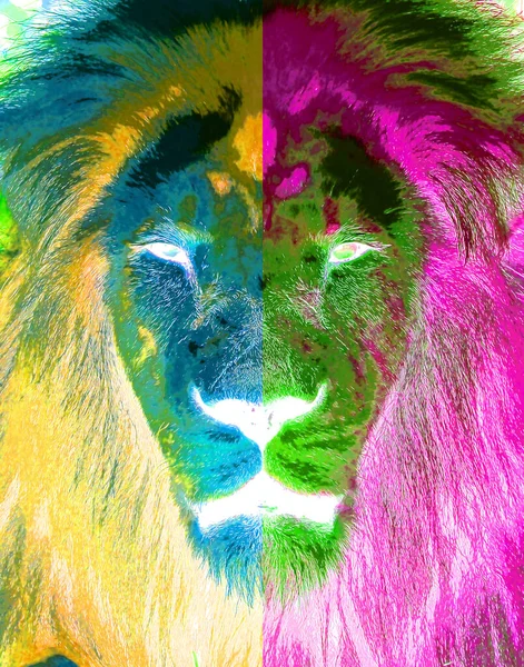 Αρσενικό Λιοντάρι Σημάδι Εικονογράφηση Pop Art Εικονίδιο Φόντου Κηλίδες Χρώματος — Φωτογραφία Αρχείου