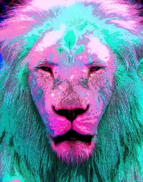 Male Lion Sign Illustration Pop Art Background Icon Color Spots — Stock Photo, Image