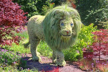 QUEBEC CITY CANADA 08: 15 2022: Mozaikürdeki aslan Bir Zamanlar Dünyası 'nda sergi, gezegenimizdeki yaşamın güzelliği için bir ilahi olacak.