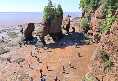 Hopewell Cape, Kanada - 24 Eylül 2018: Görünüm Hopewell Rocks ziyaretçi ile düşük gelgit. New Brunswick, Amerika Birleşik Devletleri