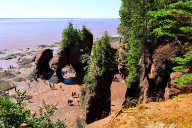 Hopewell Cape, Kanada - 24 Eylül 2018: Görünüm Hopewell Rocks ziyaretçi ile düşük gelgit. New Brunswick, Amerika Birleşik Devletleri