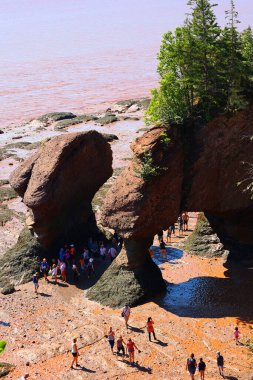 Hopewell Cape, Kanada - 24 Eylül 2018: Görünüm Hopewell Rocks ziyaretçi ile düşük gelgit. New Brunswick, Amerika Birleşik Devletleri