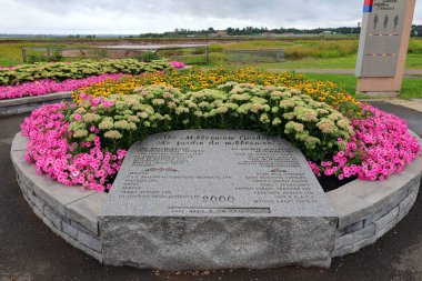 MONCTON, NEW BRUNSICK, CANADA - 08 24 2022: İrlanda Aile Anıtı, Petitcodiac Nehri ile Moncton 'daki Nehir Geçidi arasında, Riverfront Park' ın güney ucunda yer almaktadır.
