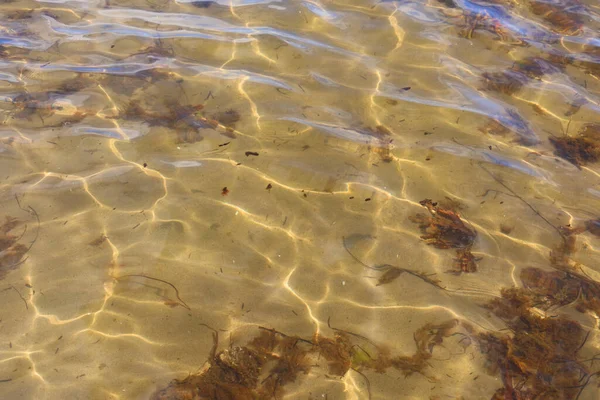 Água Mar Estrutura Areia Areia Fina Dourada Costa Criando Padrão — Fotografia de Stock
