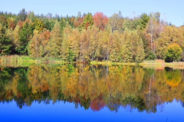 Herbst Landschaft Reflexion Bromont Eastern Township Quebec Provinz Kanada — Stockfoto
