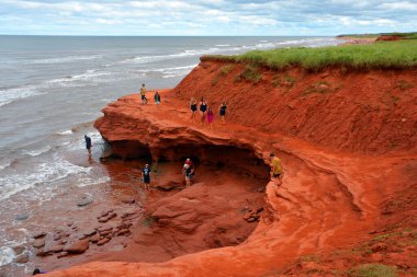 ThUNDER Koyu PRINCE EDWARD ADASI 08 19 2022: Thunder Cove Sahili Prince Island 'daki en çok fotoğraflanan kaya oluşumlarından biridir ve on yıllardır orada bulunmaktadır..