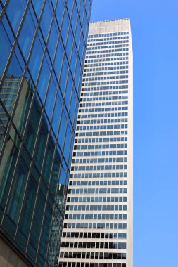 MONTREAL QUEBEC CANADA 09 10 2022: Place ville Marie 'nin binası .1 Place Ville Marie 47 katlı, haçlı ofis kulesi 1962' de Uluslararası stilde inşa edildi..