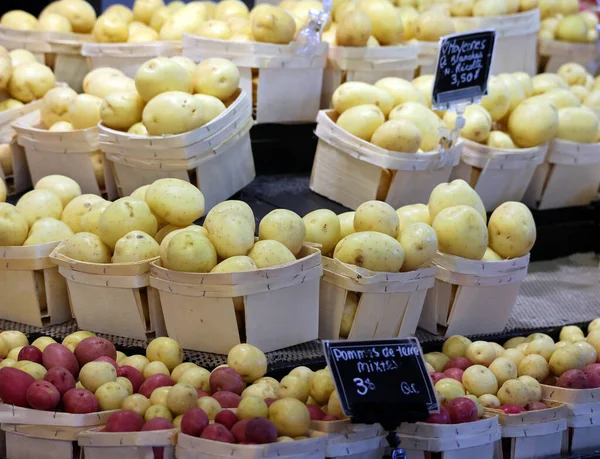 Las Patatas Blancas Rojas Azules Mercado Jean Talon Son Mercado —  Fotos de Stock