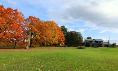 Quebec eyaletinin doğu kasabalarında sonbahar manzarası