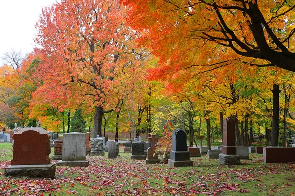 MONTREAL CANADA 10 19 2022: Güneşli bir sonbahar gününde Notre-Dame-des-Neiges Mezarlığı 'ndaki anıt. Kanada 'daki en büyük mezarlık ve Kuzey Amerika' daki en büyük üçüncü mezarlık.
