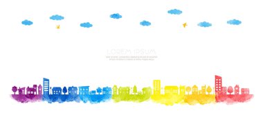 Gökkuşağı rengi manzara silueti